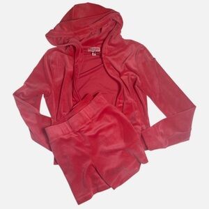 NWT Juicy Couture Bling Velour Tracksuit Hoodie & Short Set Watermelon MSRP$189